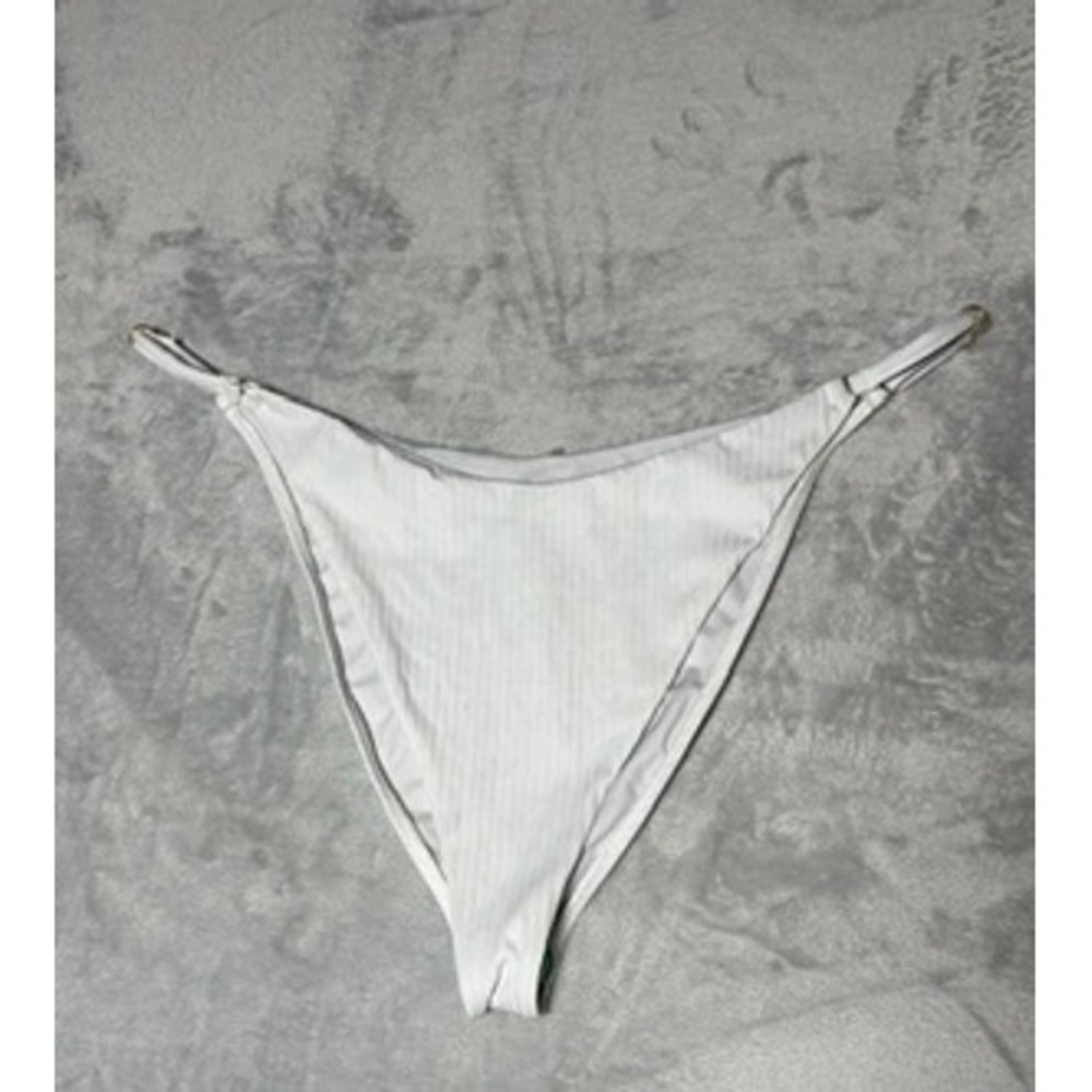 Swimsuits for All Bikini Bottom Sz Large White Ribbed High Cut Adjustable NEW